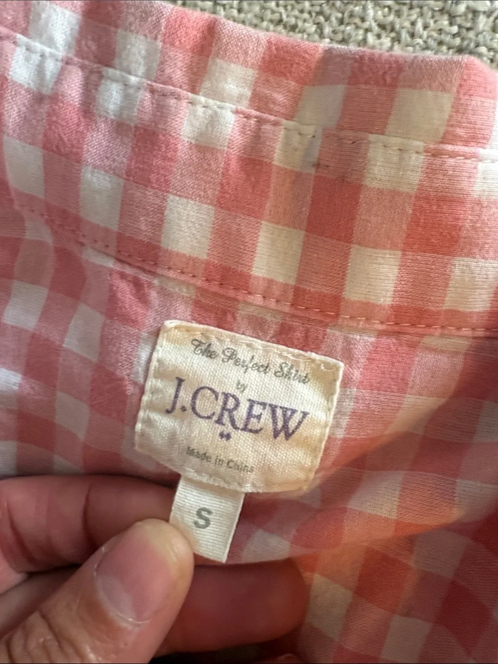 J. Crew Pink and White Gingham Button-Down Shirt